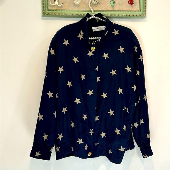 Vintage Saks Fifth Avenue Peter Nygard American Stars Bomber Jacket Size 13 Navy - Picture 2 of 8